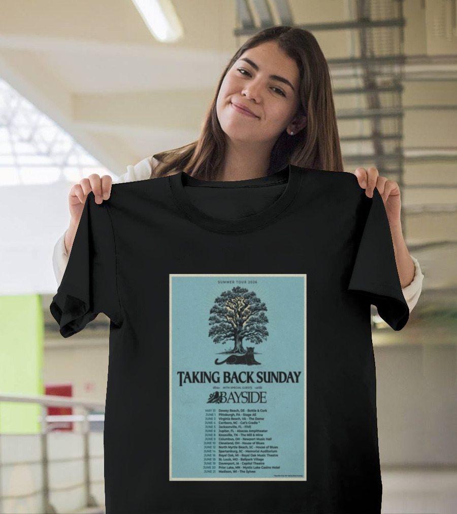 Summer Tour 2026 Taking Back Sunday With Bayside Concert Dates And Locations T-Shirt