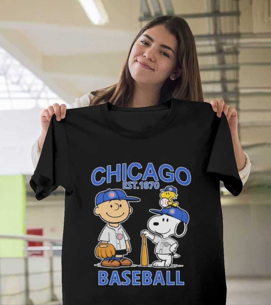 Chicago Est 1870 Snoopy Woodstock Baseball Charlie Brown Cubs T-Shirt