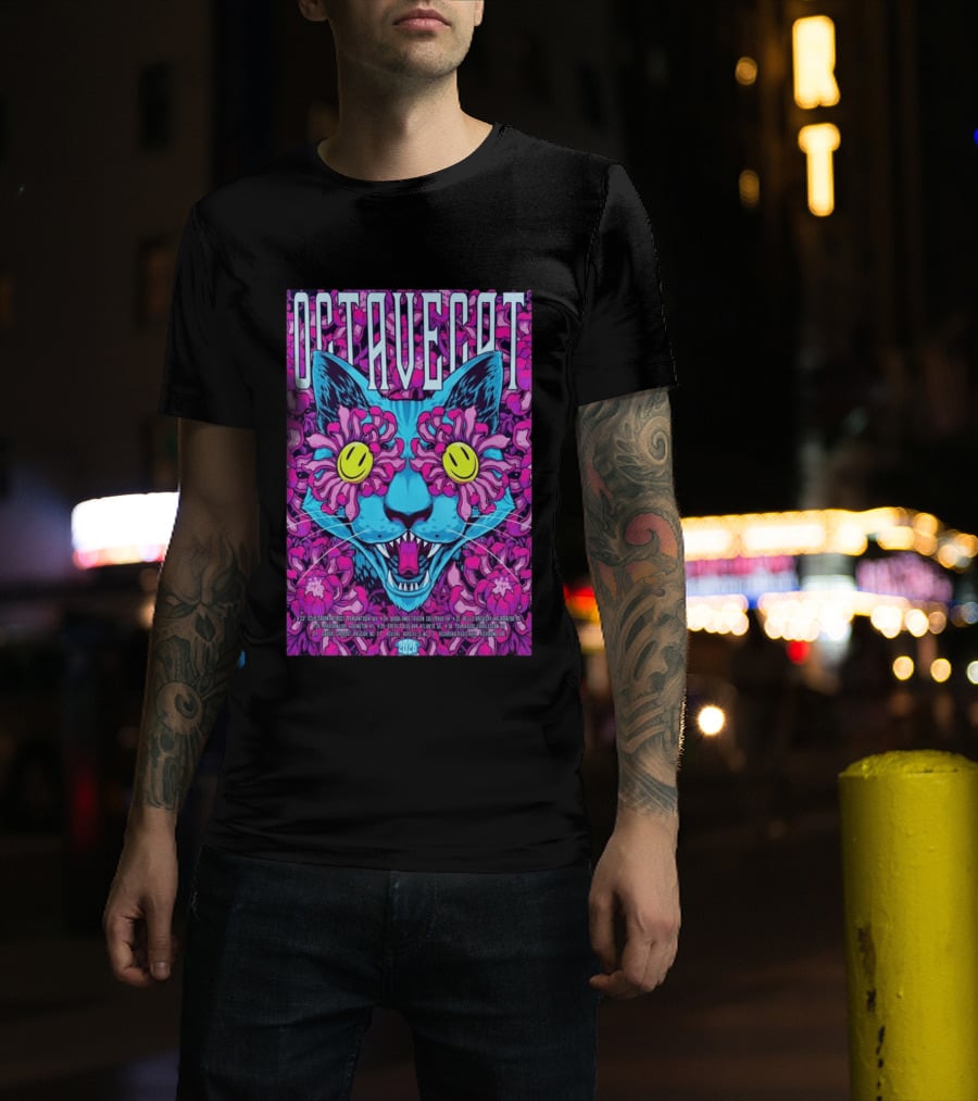 Octave Cat 2026 Psychedelic Spring Tour Dates Floral Cat T-Shirt