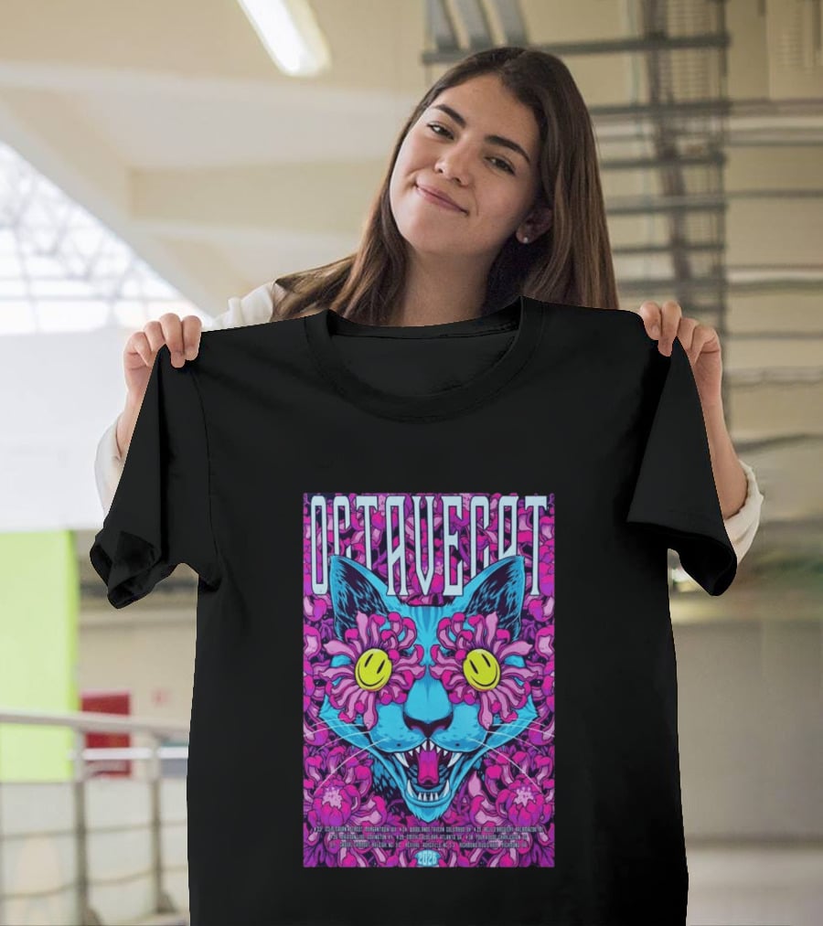 Octave Cat 2026 Psychedelic Spring Tour Dates Floral Cat T-Shirt