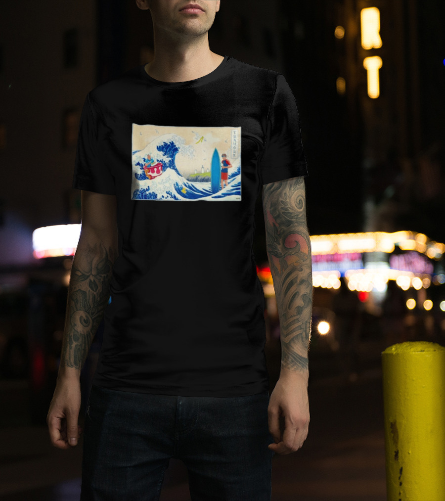 The Great Wave Tramore Surfing Scene Japan Irish Coast Fusion T-Shirt