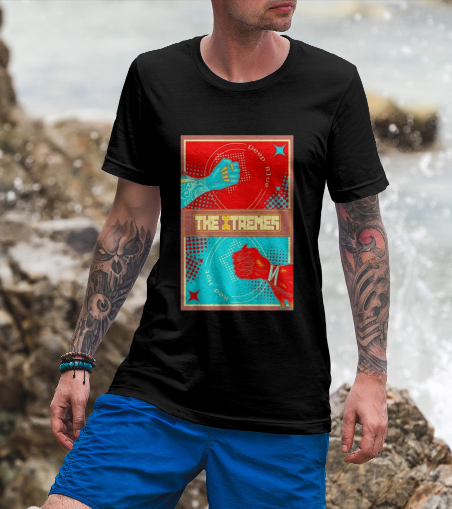 The Xtremes Deep Blue Red Hot Fist Bump Duel Comic T-Shirt
