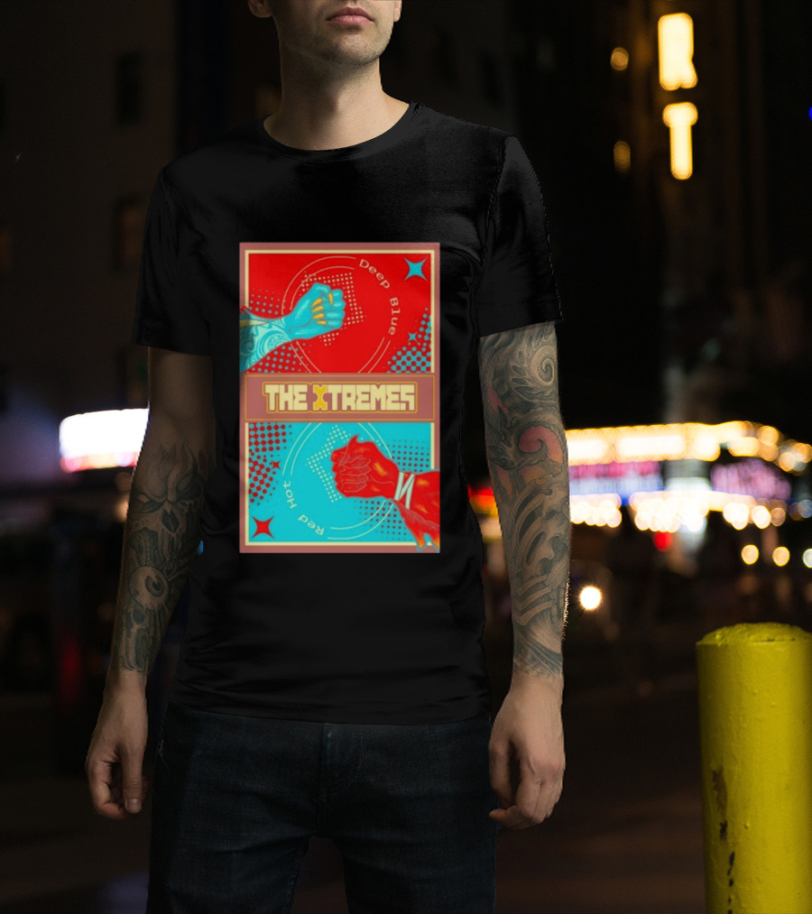 The Xtremes Deep Blue Red Hot Fist Bump Duel Comic T-Shirt