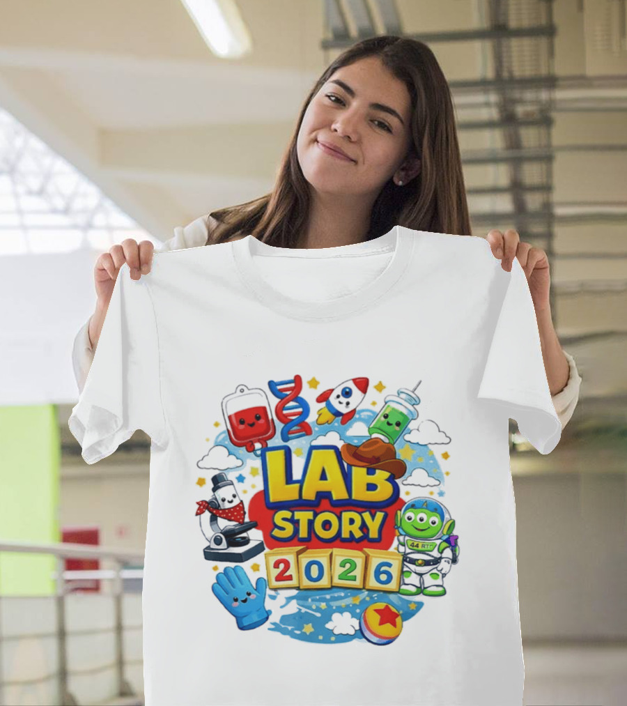 LAB STORY 2026 Cartoon Rocket Alien Science Adventure T-Shirt