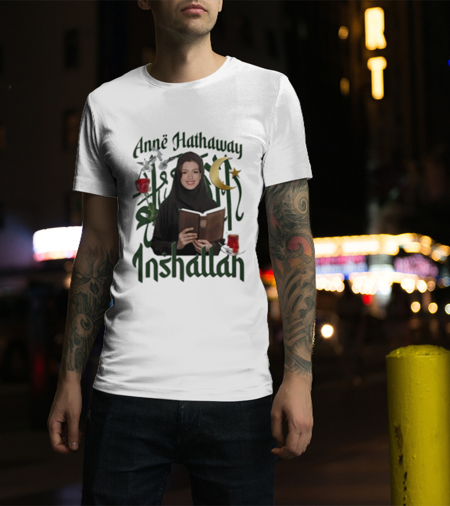 Anne Hathaway Inshallah Book Crescent Moon Tea T-Shirt