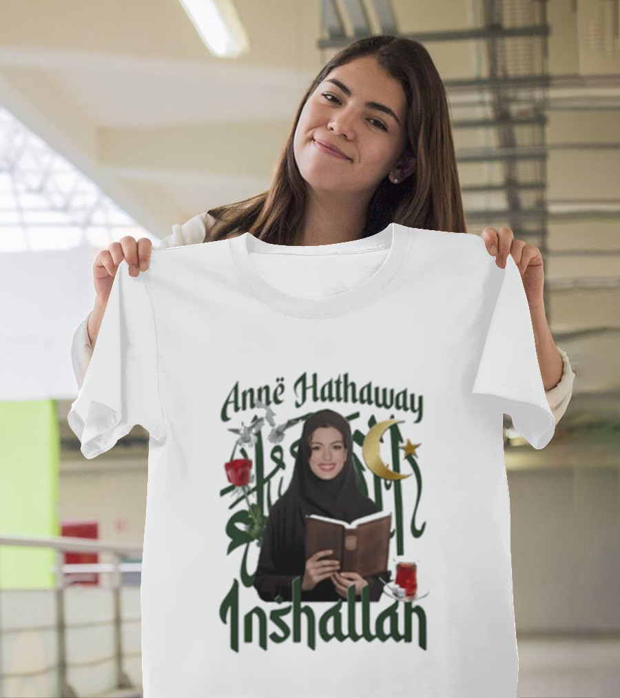 Anne Hathaway Inshallah Book Crescent Moon Tea T-Shirt