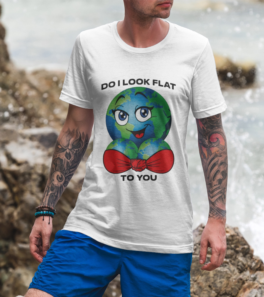 Do I Look Flat To You Earth Cartoon With Red Bowtie T-Shirt