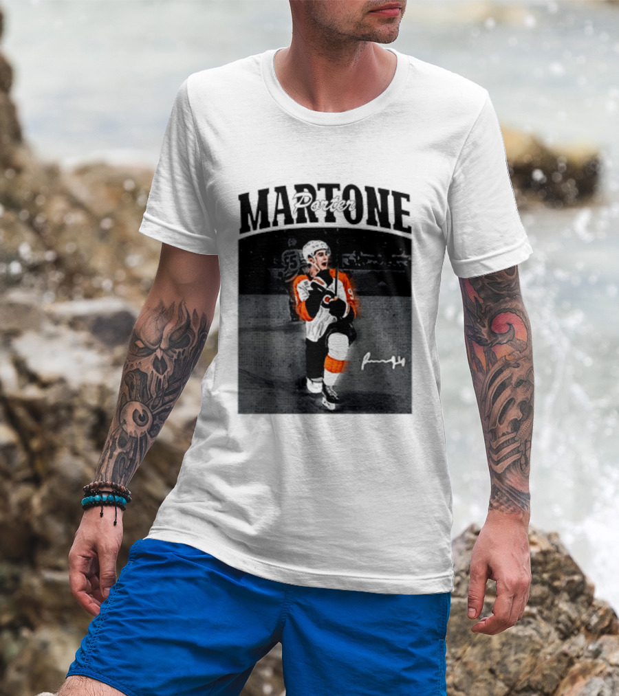 Porter Martone Fly Hockey Celebration With Signature T-Shirt