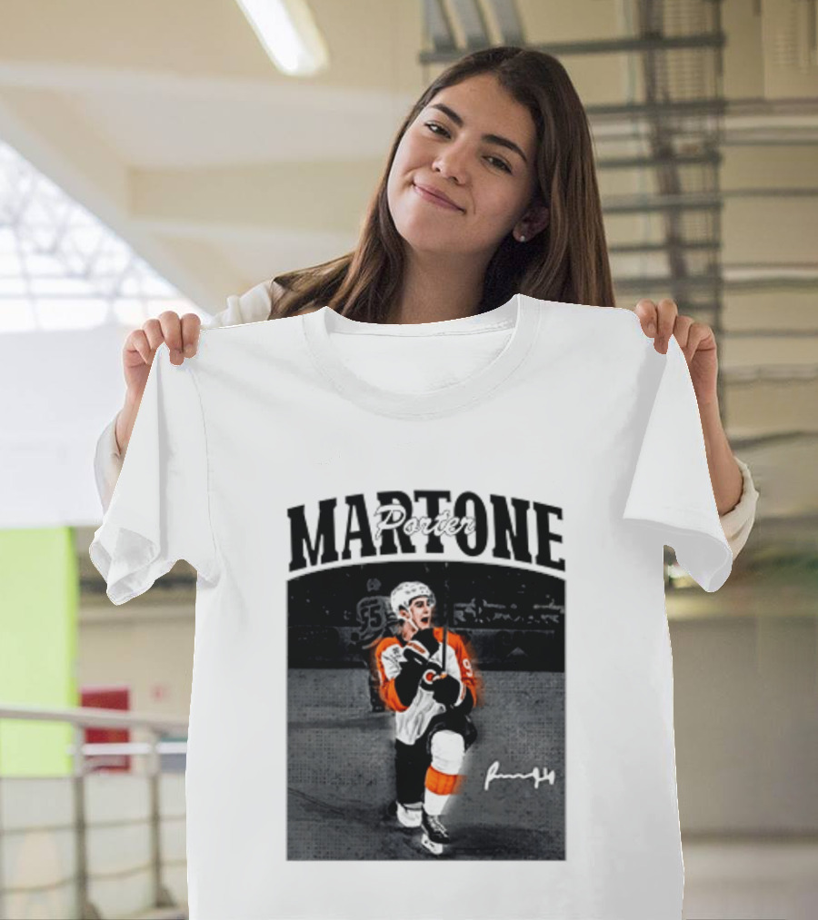 Porter Martone Fly Hockey Celebration With Signature T-Shirt