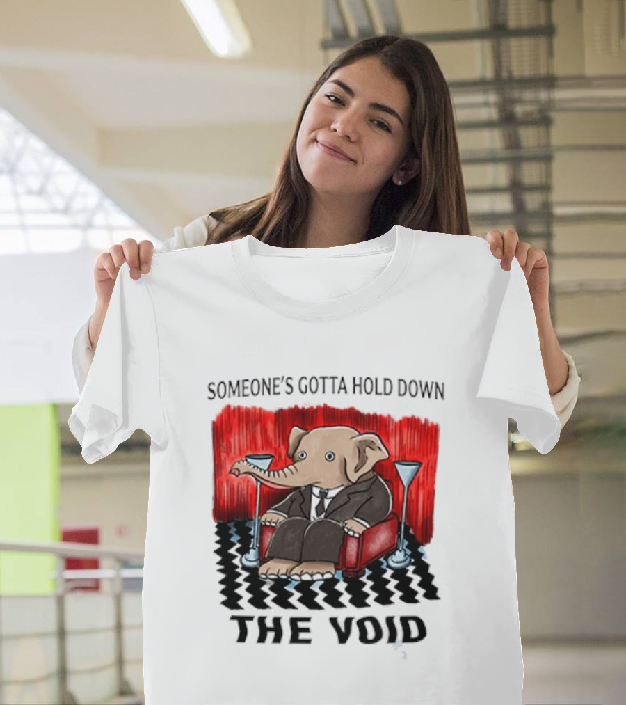 Someone's Gotta Hold Down The Void Elephant In Suit Martini And Red Chair T-Shirt