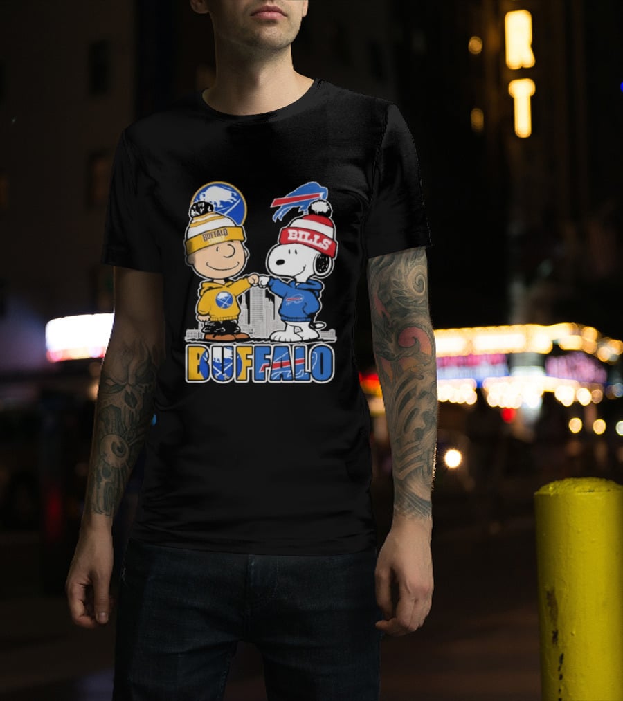 Buffalo Peanuts Fist Bump Sabres Bills Collaboration T-Shirt