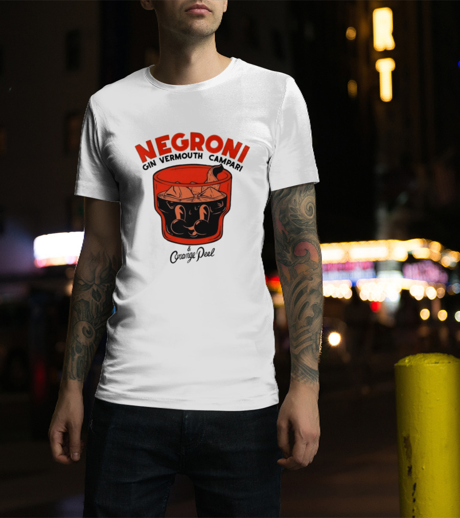 Negroni Gin Vermouth Campari With Orange Peel And Ice Retro Comic T-Shirt