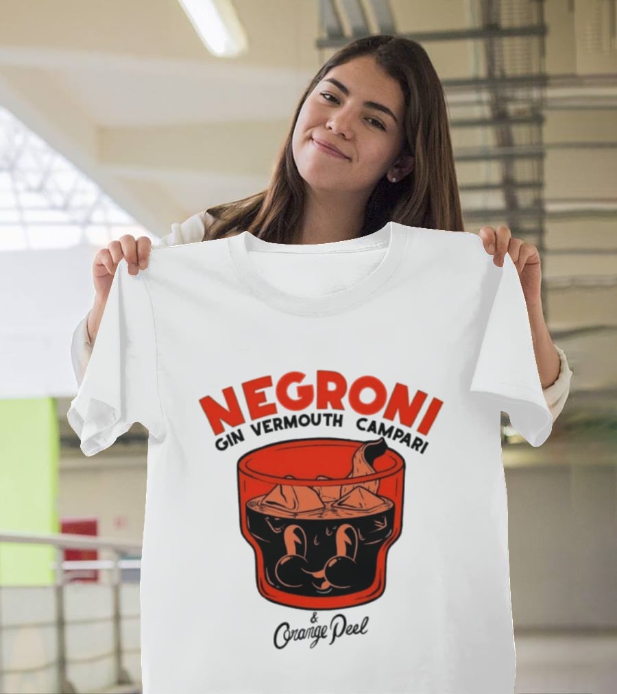 Negroni Gin Vermouth Campari With Orange Peel And Ice Retro Comic T-Shirt