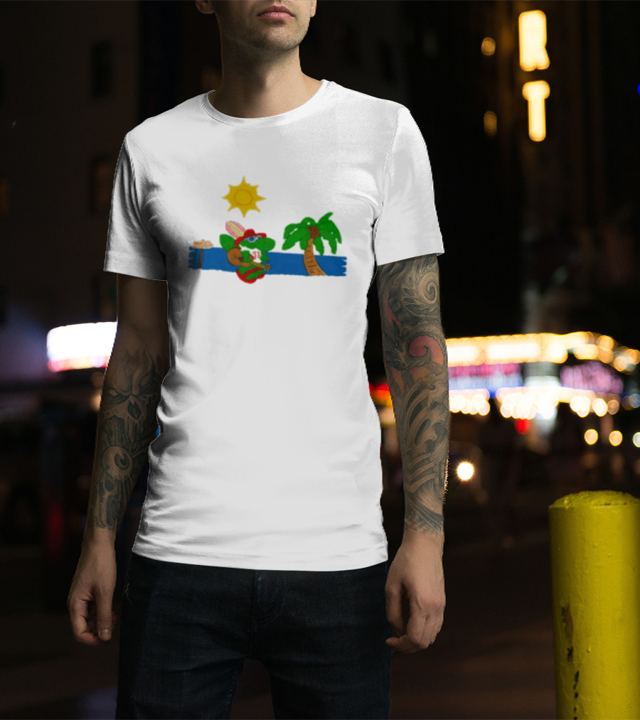 Jimmy Buffett Gator With Guitar By Palm Tree And Sun T-Shirt