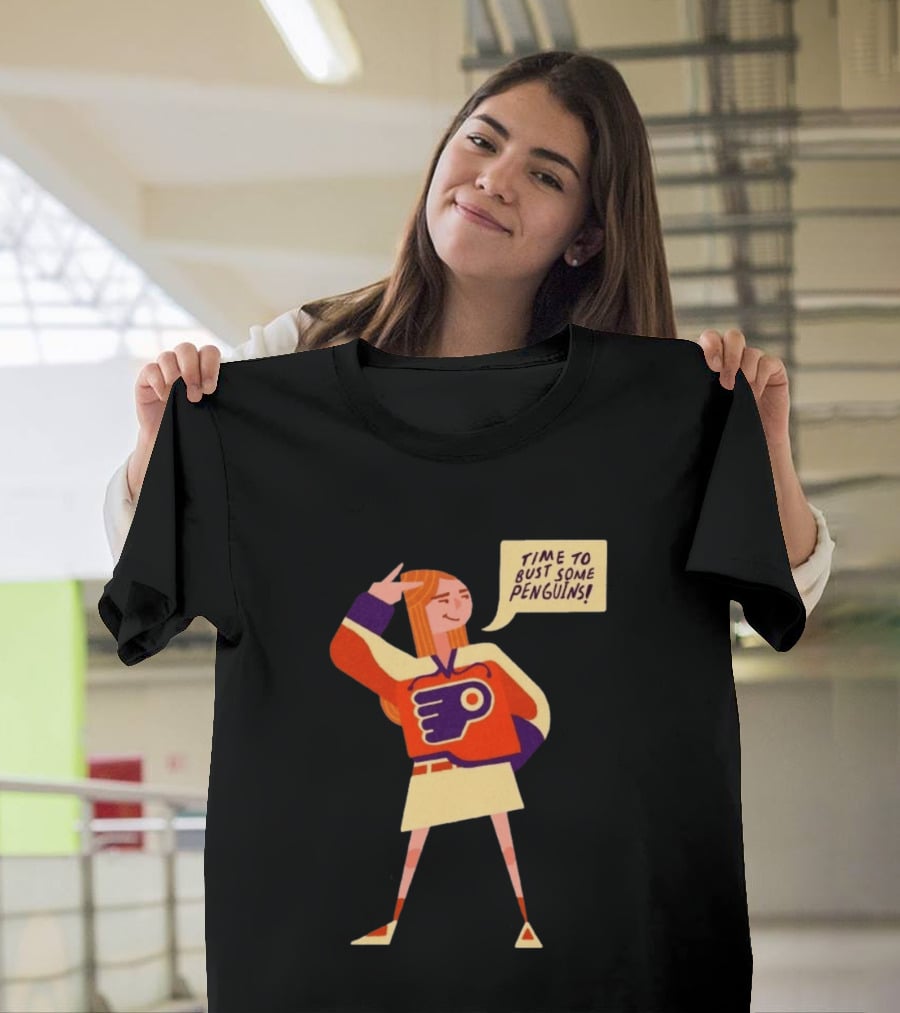 Philadelphia Flyers Time To Bust Some Penguins Retro Cartoon T-Shirt