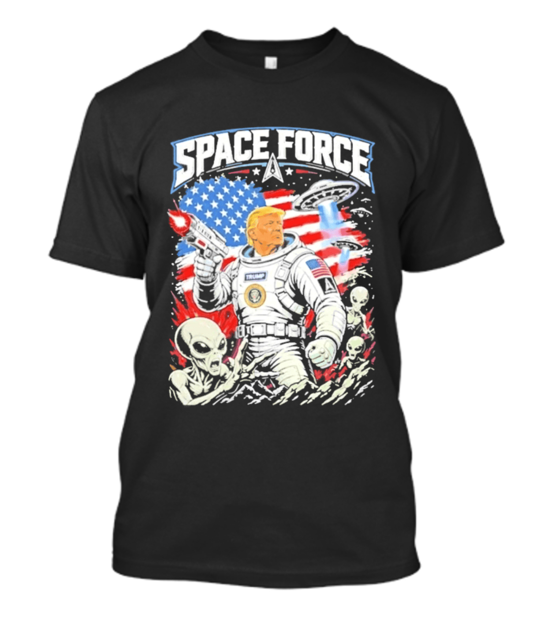 Space Force Trump Alien UFO America Flag Astronaut T-Shirt