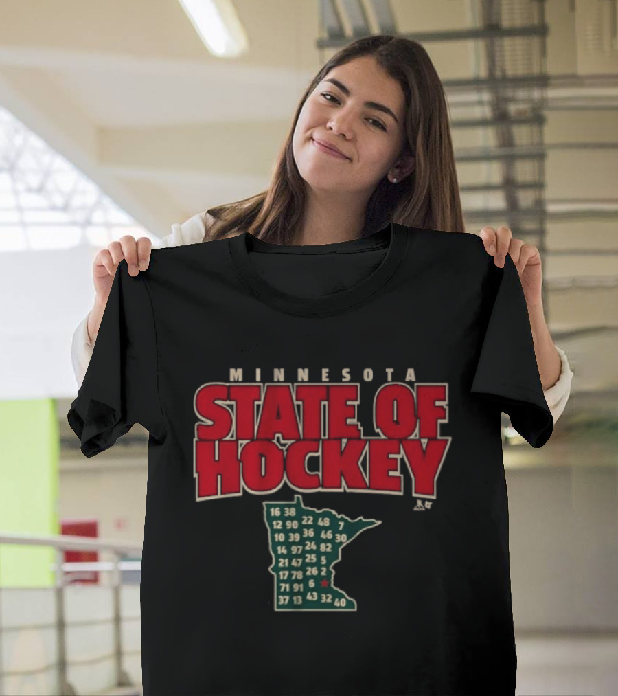 Minnesota State Of Hockey Wild Numbers Map T-Shirt