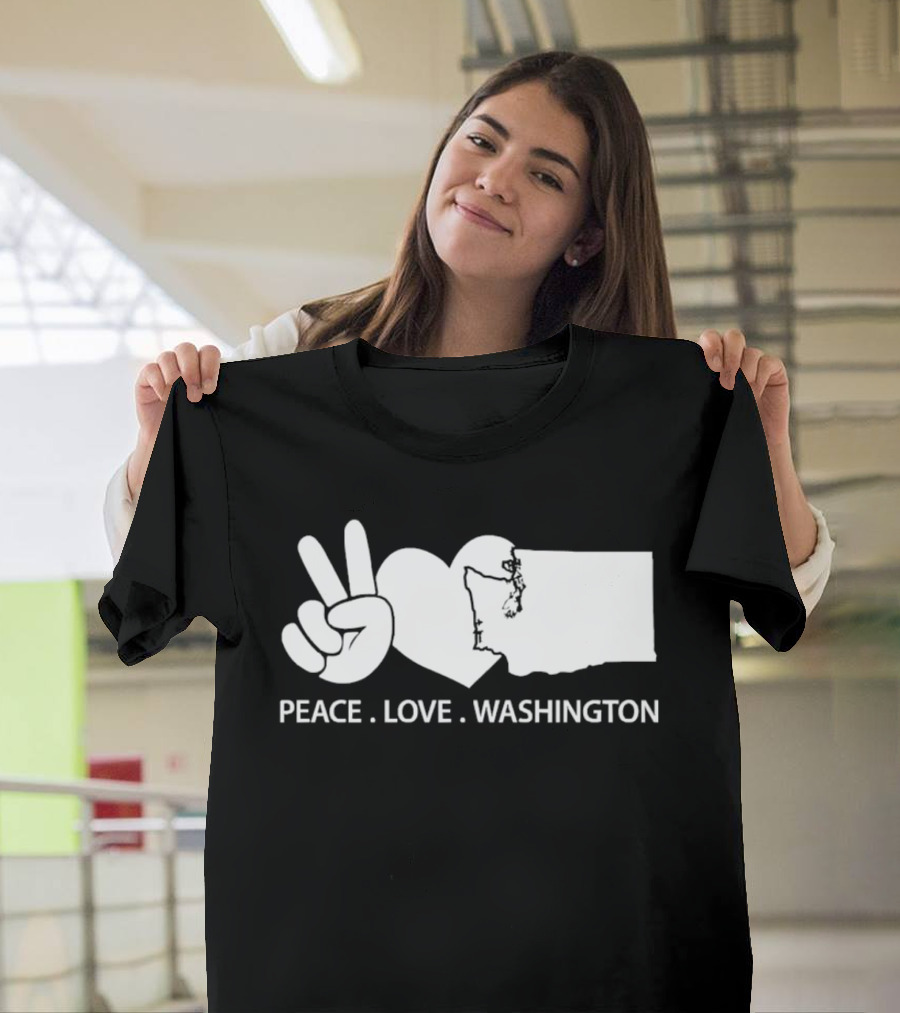 Peace Love Washington State Map Hand Gesture T-Shirt