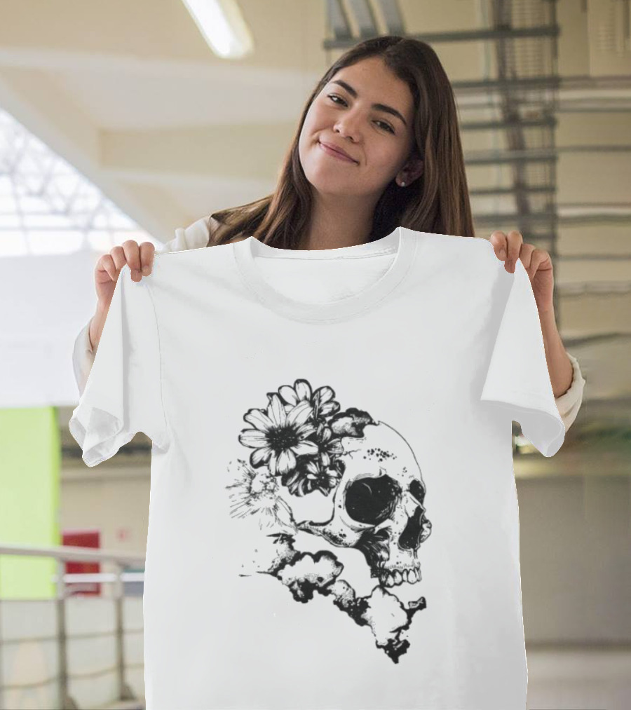 Emery Blooming Skull Watermelon Floral Aesthetic T-Shirt