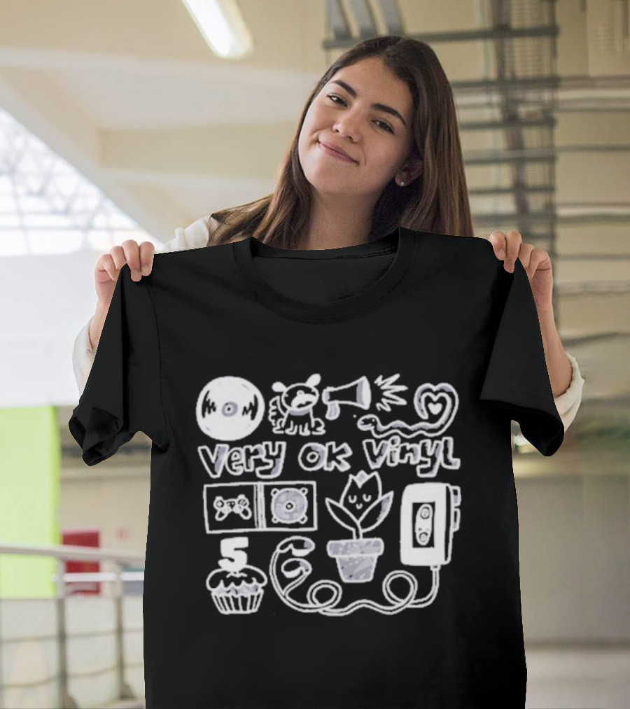 Very Ok Vinyl 5th Anniversary Cupcake Flower Megaphone Heart Cassette Doodle T-Shirt