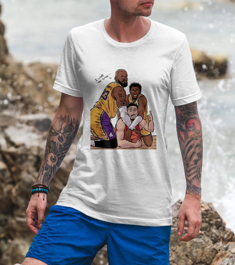 Lebron James Lakers Family Bronny Sengun Cartoon Basketball Scene T-Shirt