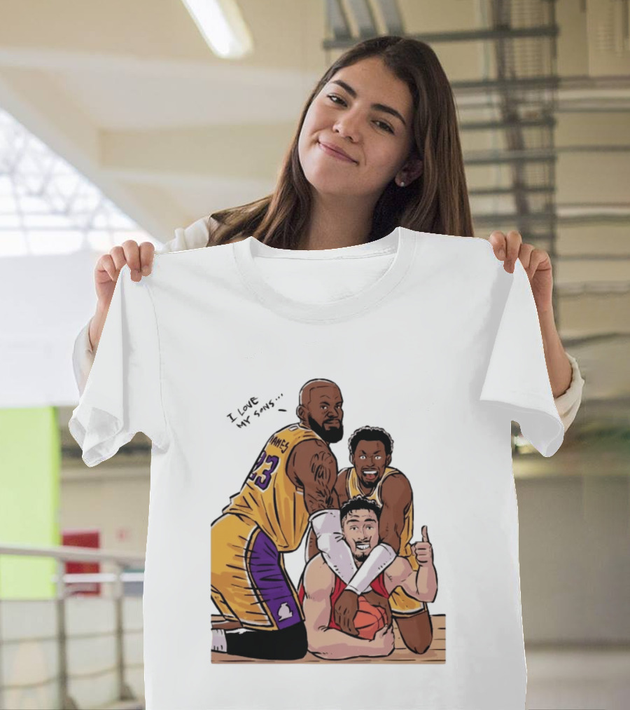 Lebron James Lakers Family Bronny Sengun Cartoon Basketball Scene T-Shirt