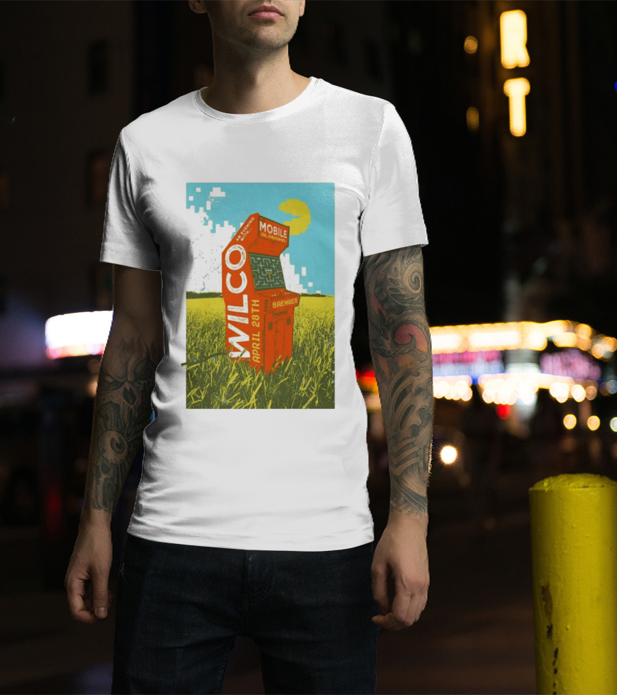 Wilco Saenger Mobile Alabama April 28th Arcade Retro Concert T-Shirt