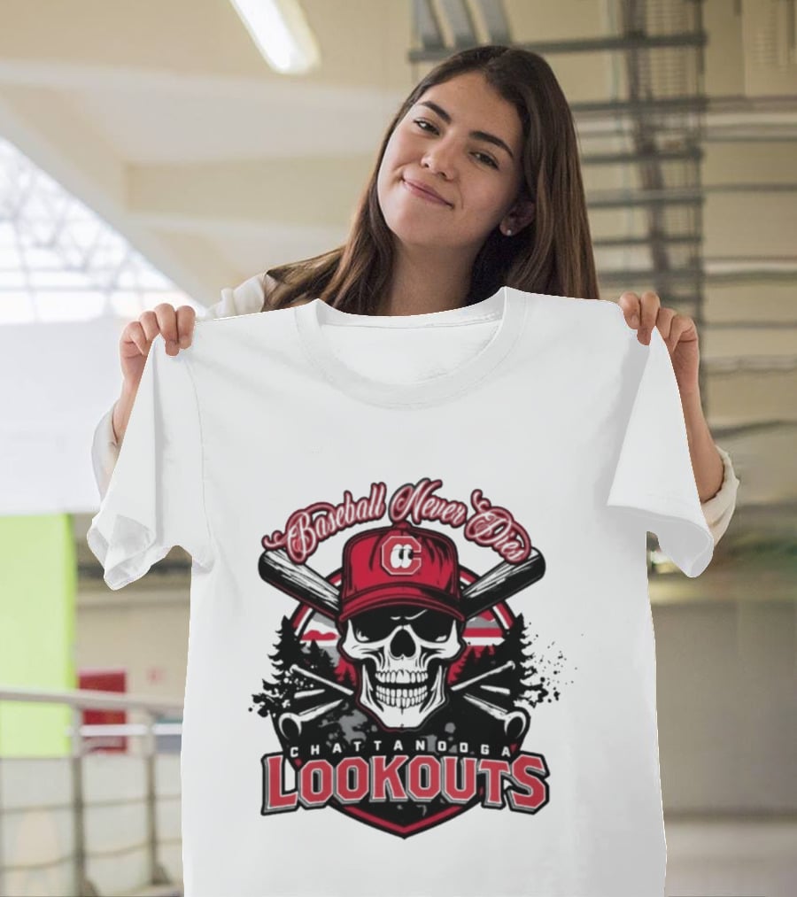 Chattanooga Lookouts Twisted River Skull Bats T-Shirt