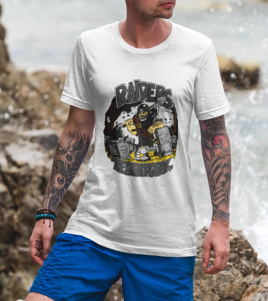 Raiders Territory Cartoon Character With Shovel And Tombstones T-Shirt