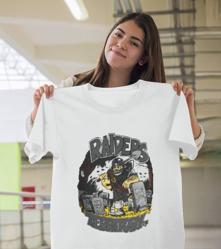 Raiders Territory Cartoon Character With Shovel And Tombstones T-Shirt