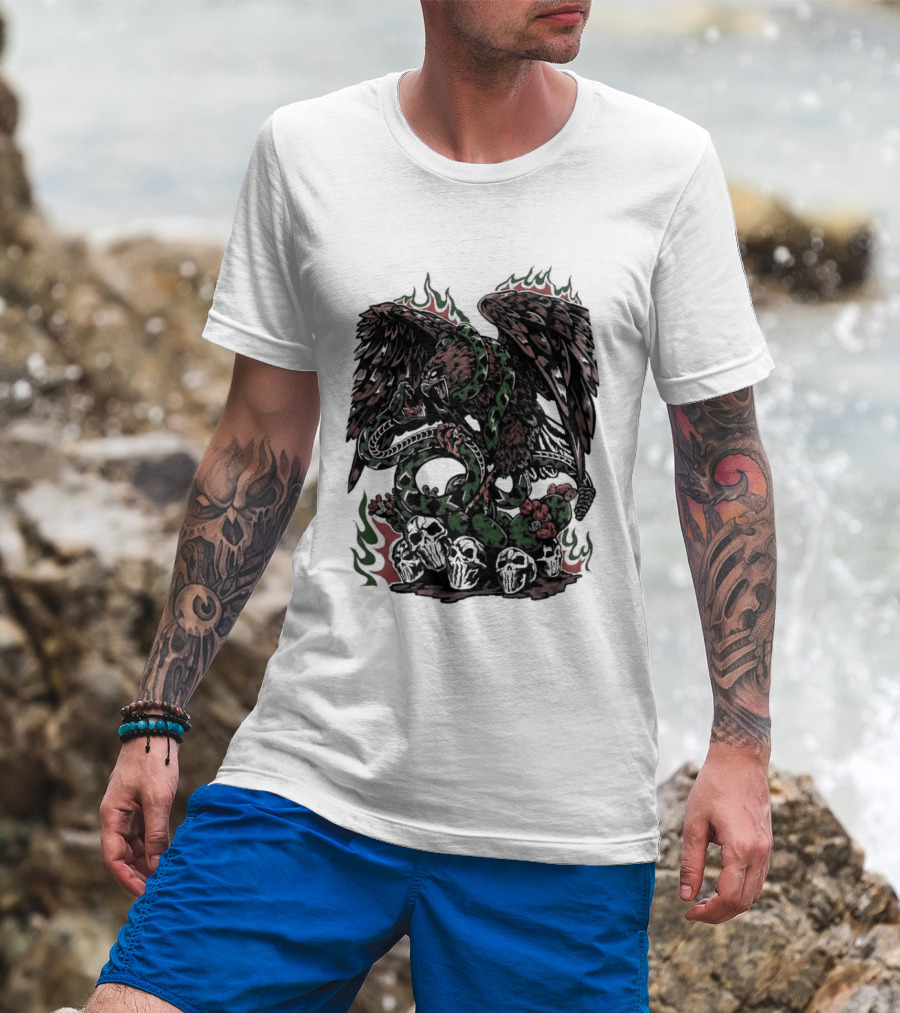 Warren Lotas Mexico Eagle Snake Cactus Flames T-Shirt