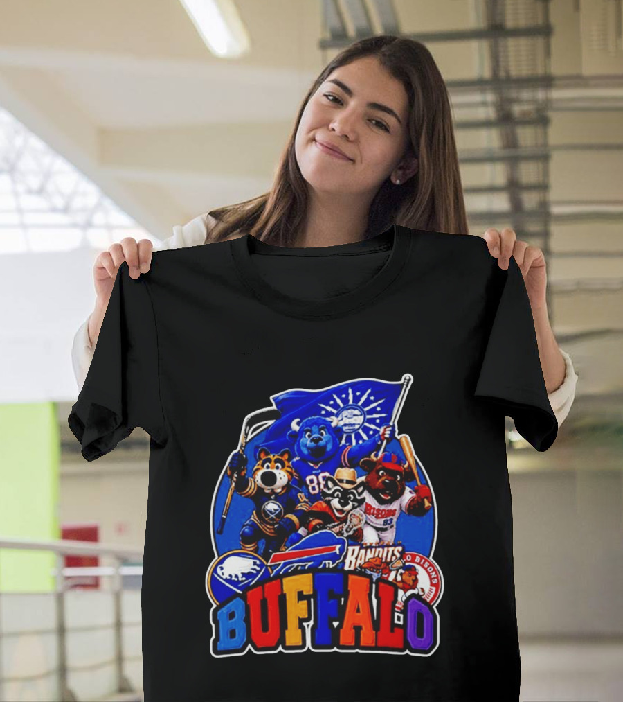 Buffalo Sabres Bills Bandits Bisons Mascot Squad T-Shirt