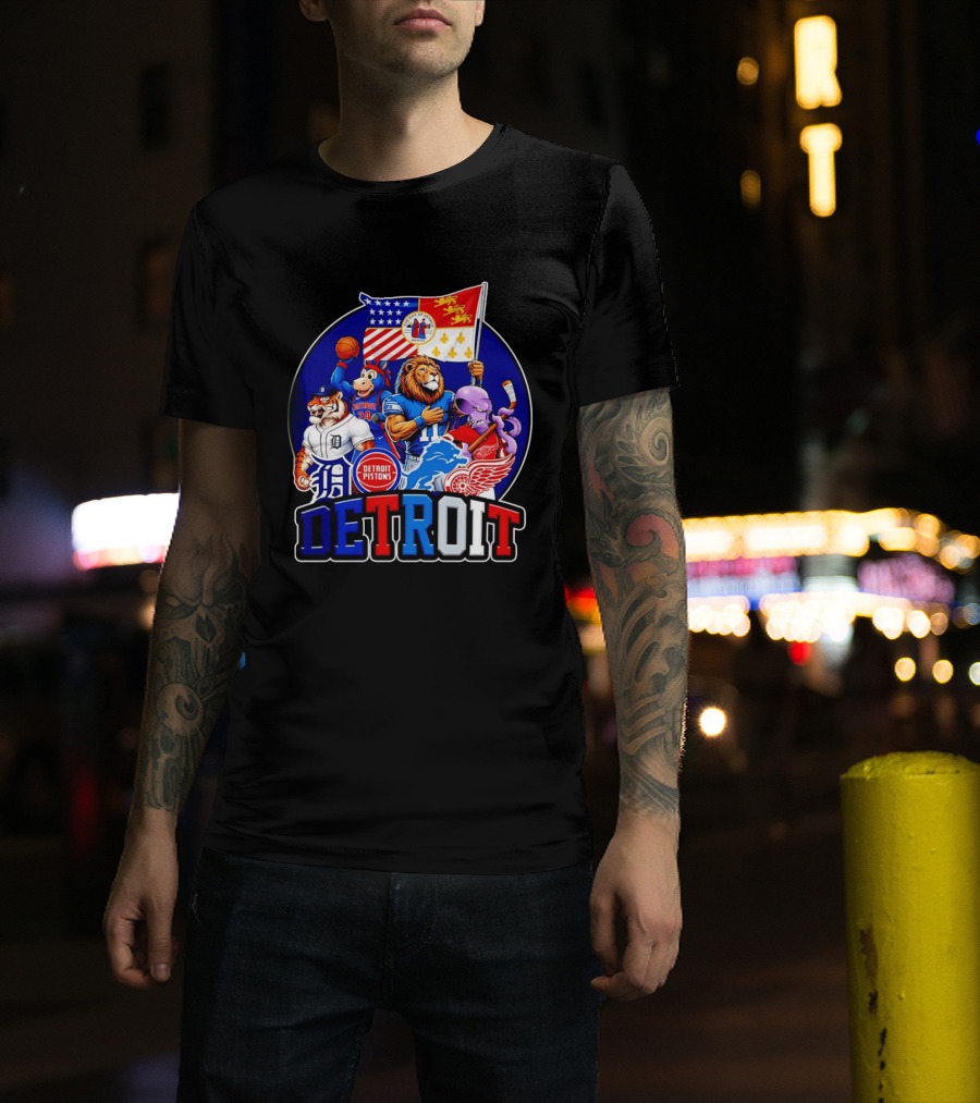 Detroit Pistons Tigers Lions Red Wings City Of Detroit Sports Mascots T-Shirt