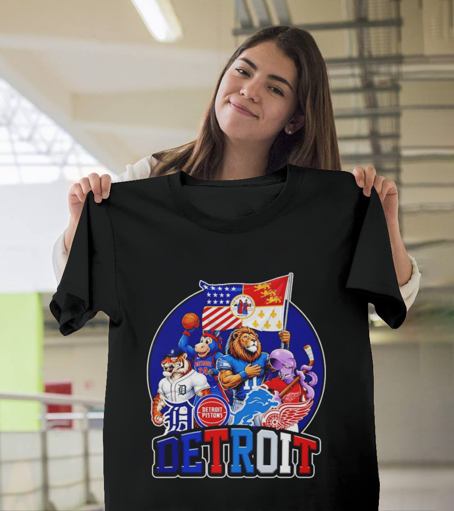 Detroit Pistons Tigers Lions Red Wings City Of Detroit Sports Mascots T-Shirt
