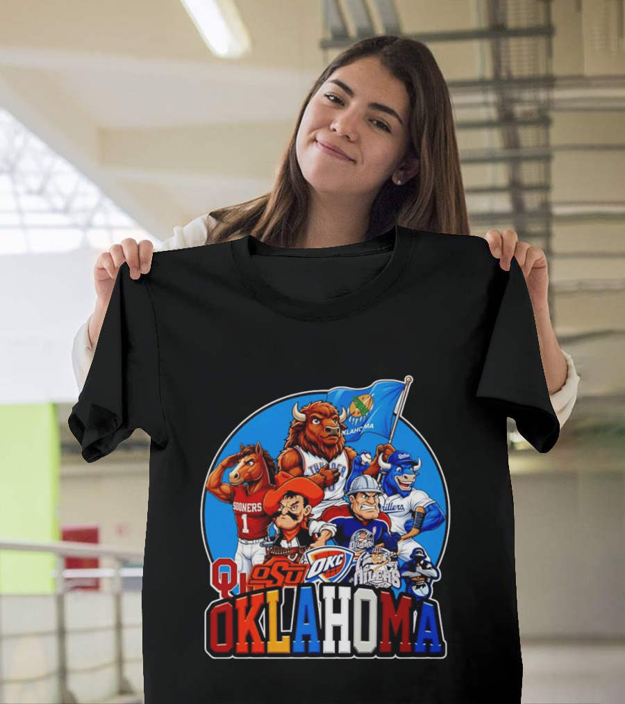 Oklahoma Sooners OSU OKC Thunder Drillers Oilers Mascots Collection T-Shirt