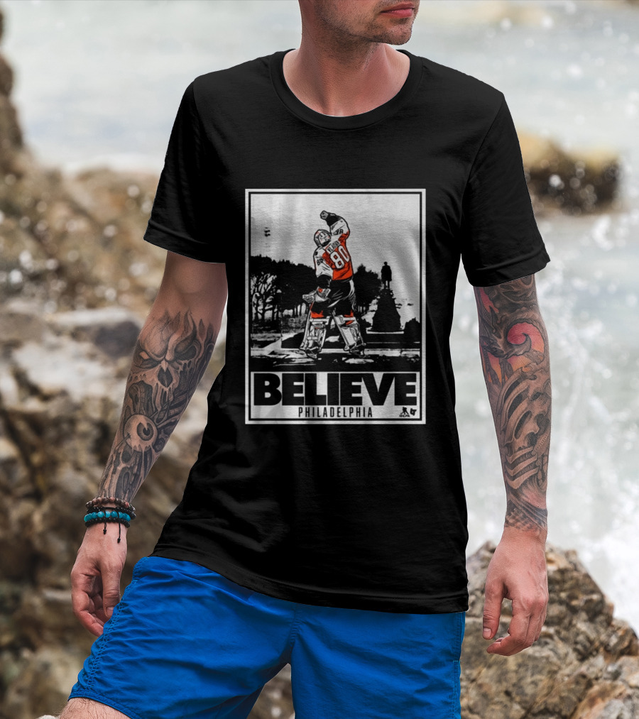 Dan Vladar 80 Jersey Believe Philadelphia Statue Hockey Scene T-Shirt