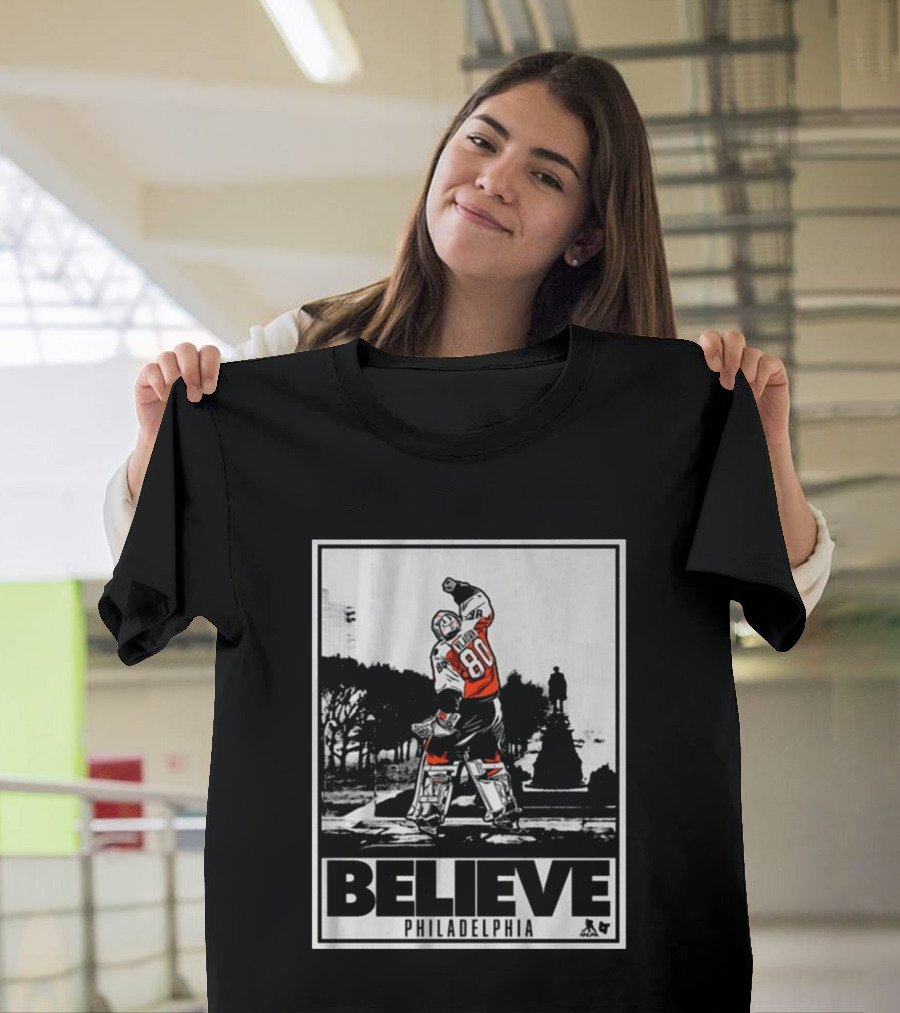 Dan Vladar 80 Jersey Believe Philadelphia Statue Hockey Scene T-Shirt