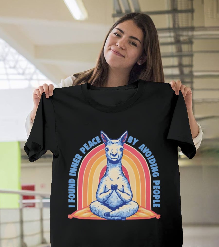 I Found Inner Peace By Avoiding People Meditating Llama Rainbow T-Shirt