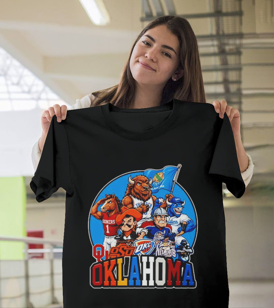 Oklahoma Sooners Cowboys Thunder Oilers Mascot Collage T-Shirt