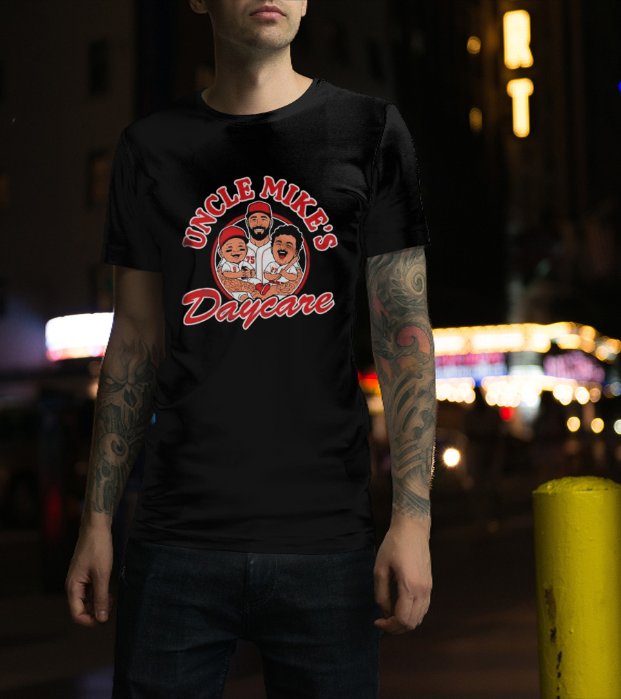 Uncle Mike's Daycare 75 Red Cap Family Fun Sports Team T-Shirt