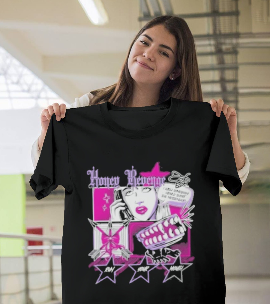 Honey Revenge Comic Style Pink And Black Lips Starburst T-Shirt