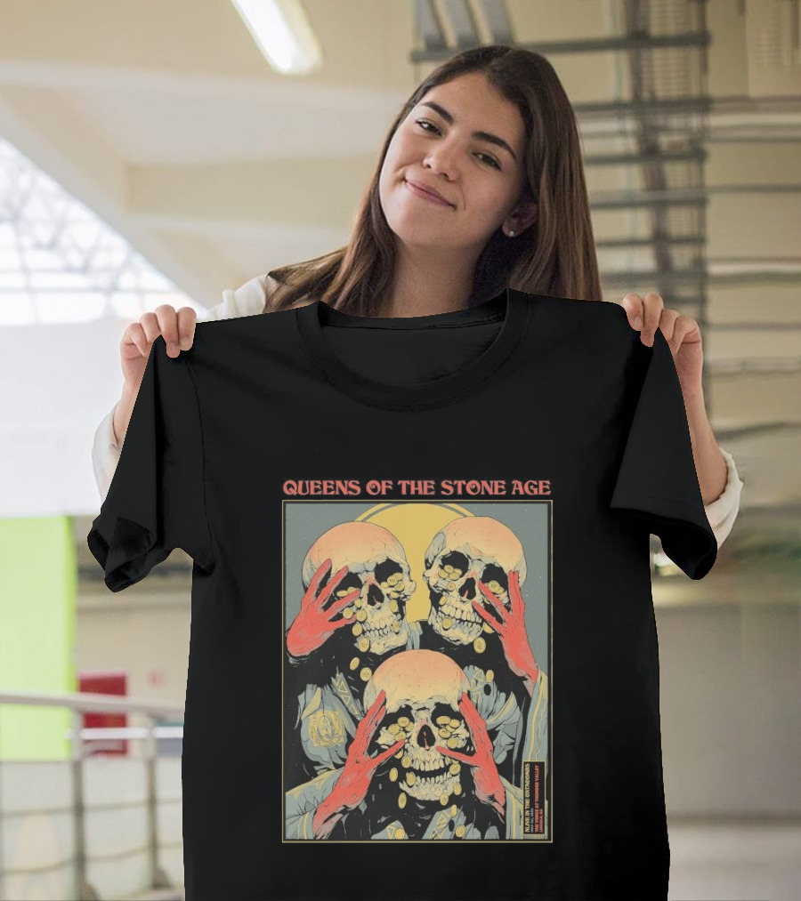 Queens Of The Stone Age Lincoln CA 5.1.2026 Skull Imagery With Coins T-Shirt