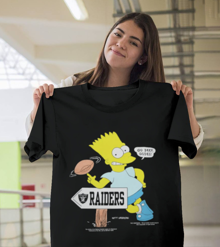 Raiders Bart Simpson Football Spin Near Raiders Sign T-Shirt