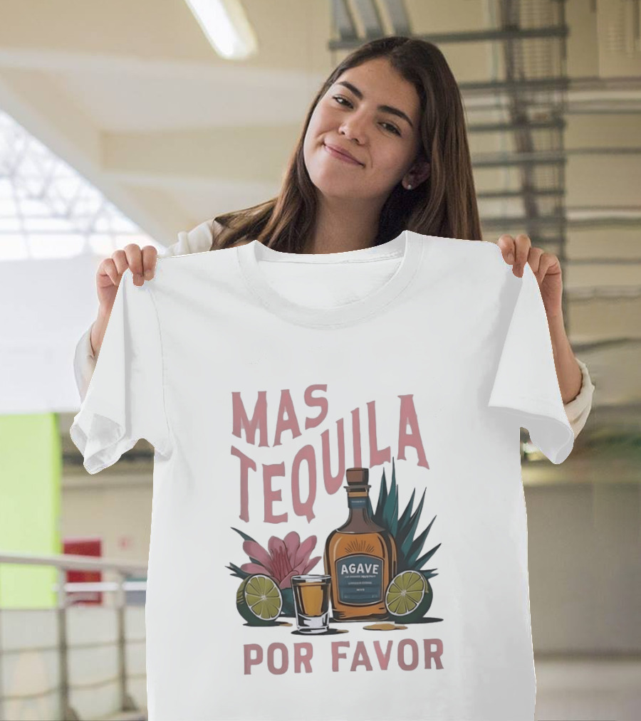 Mas Tequila Por Favor Agave Bottle With Limes And Shot Glass T-Shirt