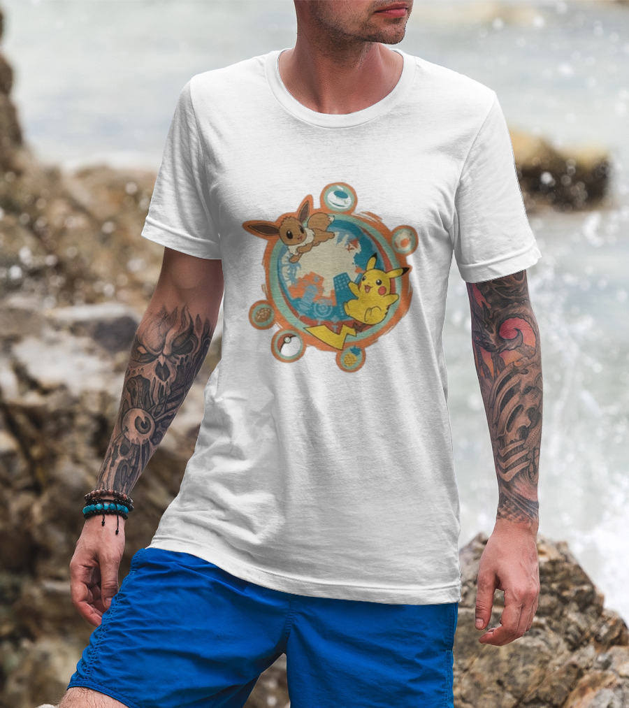 Pokémon GO 10th Anniversary Pikachu Eevee Celebration With Poké Ball And Elemental T-Shirt