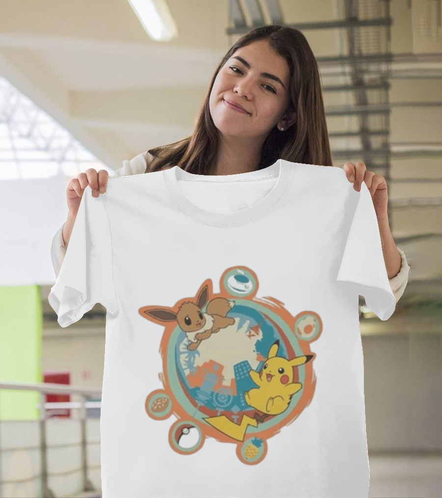 Pokémon GO 10th Anniversary Pikachu Eevee Celebration With Poké Ball And Elemental T-Shirt