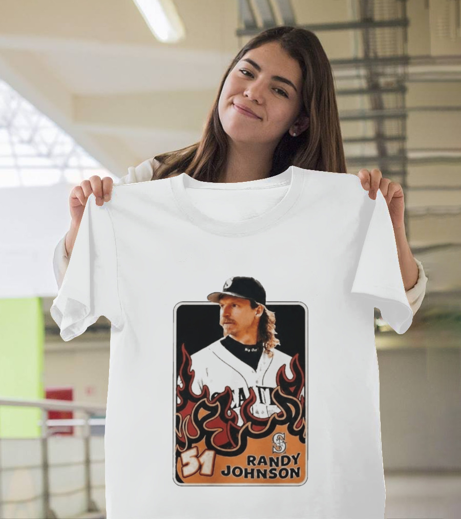 Seattle Mariners Randy Johnson Big Unit 51 MLB Baseball Flames T-Shirt
