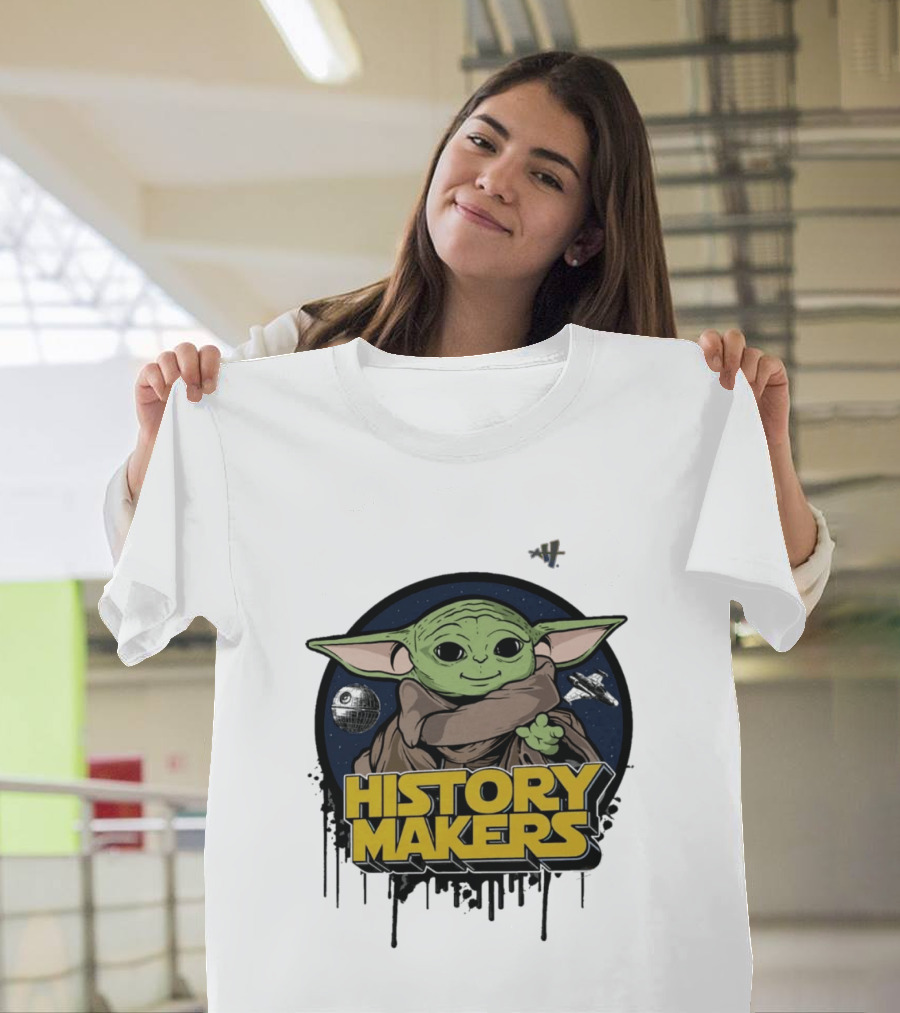 Baby Yoda History Makers Bold Text Starry T-Shirt