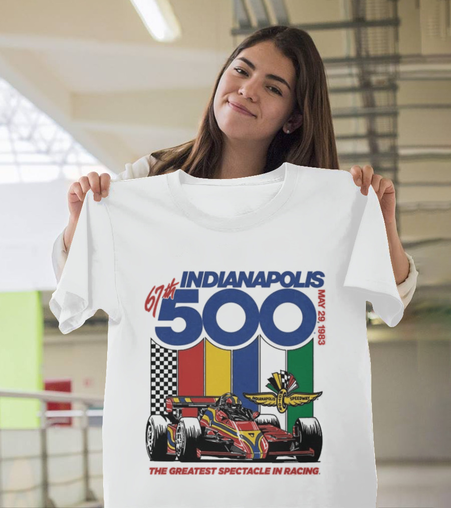 1983 Indianapolis 500 Racing Car With Speedway Wings And American Flag T-Shirt