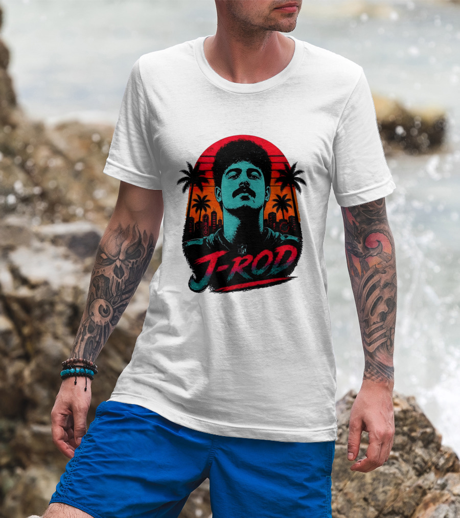 J Rod Retro Sunset Vibes With NFL And Palm Trees T-Shirt